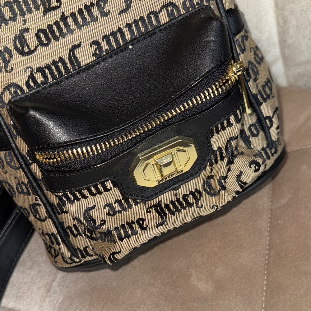 Juicy Couture Logo Print Backpack in Black and Cream - Picture 5 of 14